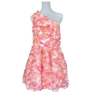 Faeriesty 3D Floral Rose Dress XL – One Shoulder, Pink Peach, NWT